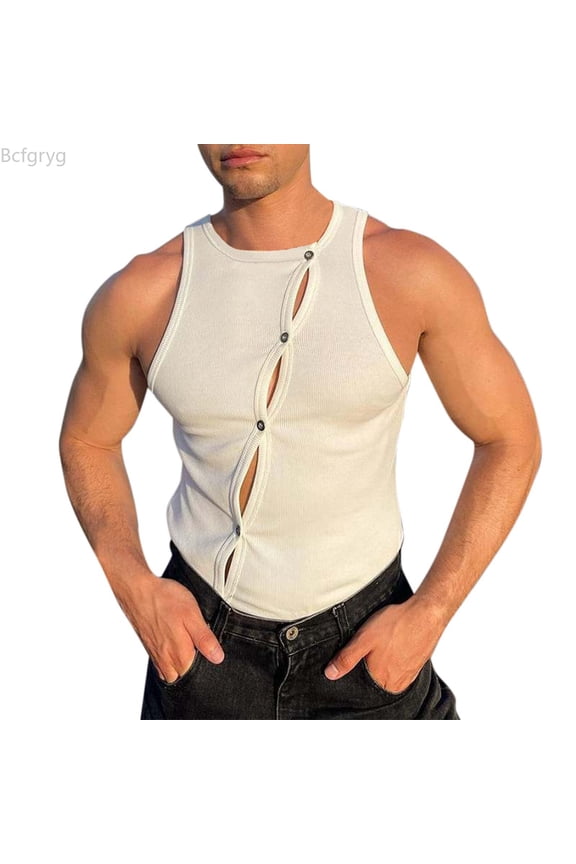 Men's Summer Stretch Fashion Corset Cardigan Vest Sexy Tight Muscle Feel Top Mens Casual Vest White XXL