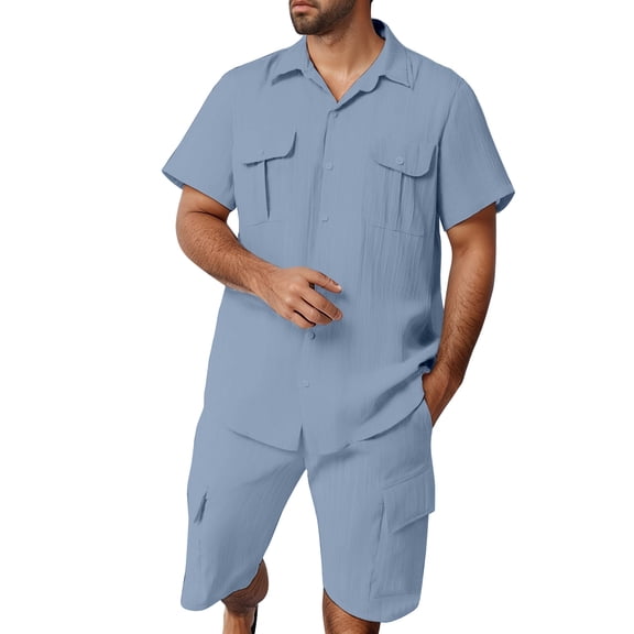 Bcfgryg Men's Summer Suits With Notch Lapel And Button Front For Indoor And Vacation Wear Men’s Athleisure Sets