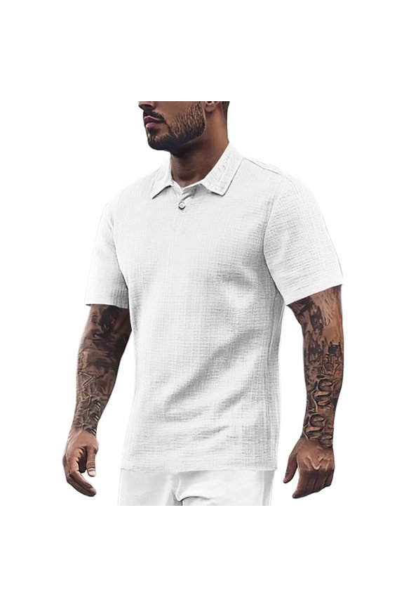 Men's Summer Thin Solid Colour Short Sleeve Sport Casual Style Lapel Shirt Casual Shirts For Men White