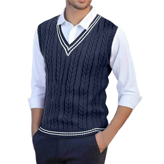Bcfgryg Men's Sweater Vest Slim Fit Casual Knit Sleeveless Pullover Warm Winter Layering Stretchable Comfortable Lightweight Soft Yarn Crew Neck Mens Sweater Blue M