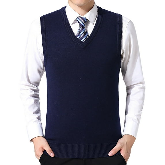 Bcfgryg Men's Thickened Comfort Classic Business Sleeveless Casual Plush Vest Vest V Neck Knitted Thickened Sweaters For Men Blue M
