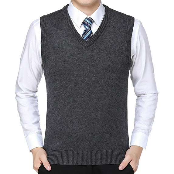 Bcfgryg Men's Thickened Comfort Classic Business Sleeveless Casual Plush Vest Vest V Neck Knitted Thickened Sweaters For Men Gray XXXL