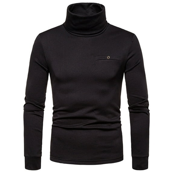 Bcfgryg Men's Turtleneck Long Sleeve Solid Colour Stretch Slim Fit Bottoming Top Blouse Casual Shirts For Men Black