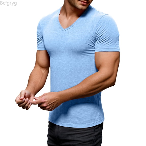Bcfgryg Men's V Neck T Shirt Casual Comfortable Breathable Soft Basic Tee For Daily Wear Home Outdoor Hiking Spring Summer Men's T Shirts Blue XL