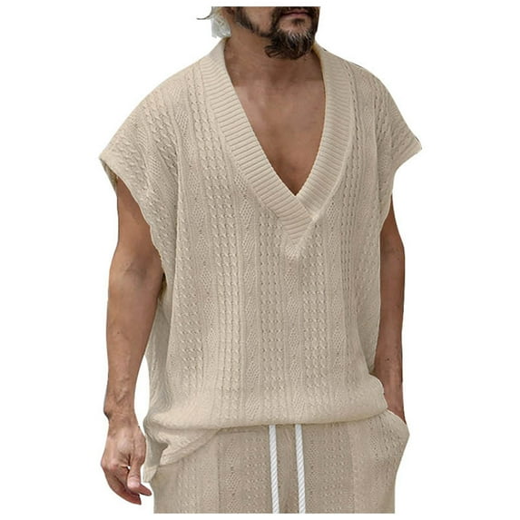Bcfgryg Men's Vest Top V Neck Loose Jacquard Knit Sleeveless Casual Vest Men's Sleeveless Jacket Vest