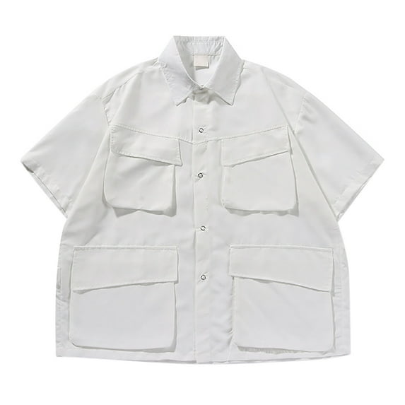 Bcfgryg Men's Vintage Cargo Shirt With Multi Pocket Short Sleeves Men's Slim Fit Dress Shirts