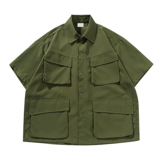 Bcfgryg Men's Vintage Cargo Shirt With Multi Pocket Short Sleeves Men's Slim Fit Dress Shirts