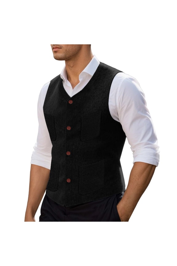 Men's Wool Blend Vest Casual Formal Sleeveless V Neck Outerwear For Daily Wear Home Party Spring Autumn Winter Mens Waterproof Jacket Black XXL