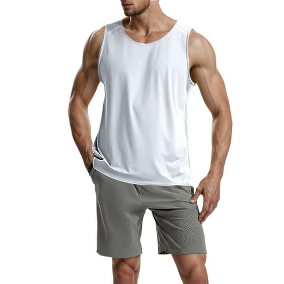 Bcfgryg Men's Workout Tank Top Sleeveless Round Neck Gym Shirt For Fitness Training Running Sports Comfortable Stretchable Breathable Wicking Lightweight Athletic Activewear Men's Work Vest