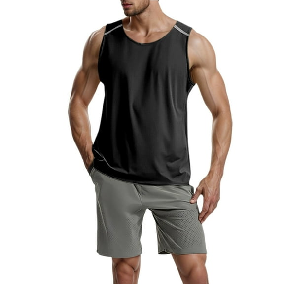 Bcfgryg Men's Workout Tank Top Sleeveless Round Neck Gym Shirt For Fitness Training Running Sports Comfortable Stretchable Breathable Wicking Lightweight Athletic Activewear Men's Work Vest