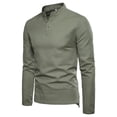 thumbnail image 1 of Bcfgryg Men's casual fashion solid color linen stand collar long sleeve slim fit T-shirt Slim Fit Dress Shirts Men Green, 1 of 3