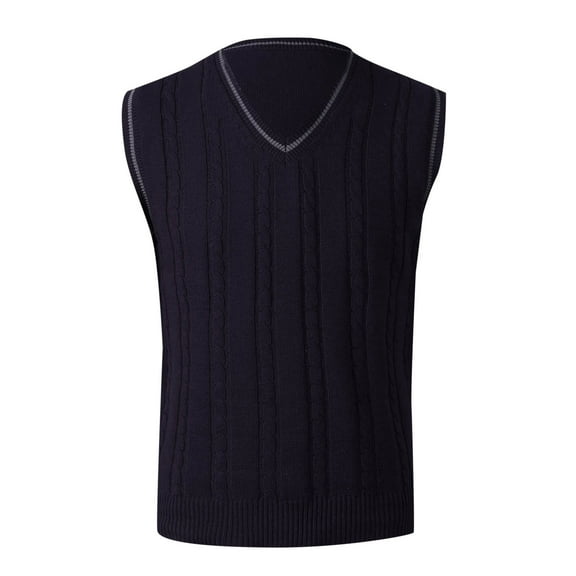 Bcfgryg Mens Autumn And Winter Fashion Casual Pullover Stripe Contrast Knitted Sweater Vest Sweaters For Men Blue L
