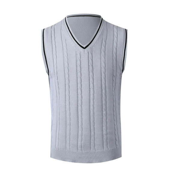 Bcfgryg Mens Autumn And Winter Fashion Casual Pullover Stripe Contrast Knitted Sweater Vest Sweaters For Men Gray M