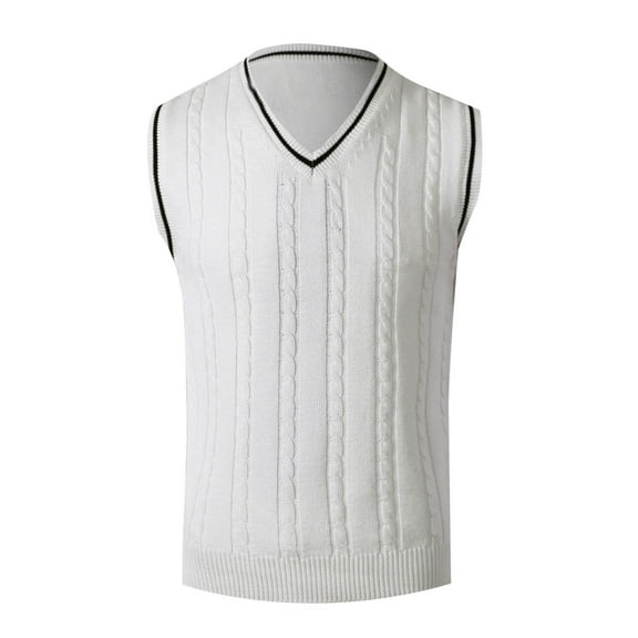 Bcfgryg Mens Autumn And Winter Fashion Casual Pullover Stripe Contrast Knitted Sweater Vest Sweaters For Men White XXL