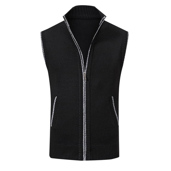 Bcfgryg Mens Autumn And Winter Fashion Casual Standing Neck Zipper Pocket Knitted Sweater Vest Mens Cardigans Black XXL