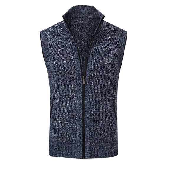 Bcfgryg Mens Autumn And Winter Fashion Casual Standing Neck Zipper Pocket Knitted Sweater Vest Mens Cardigans Blue XXXXL