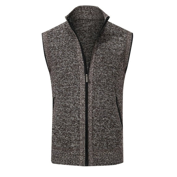 Bcfgryg Mens Autumn And Winter Fashion Casual Standing Neck Zipper Pocket Knitted Sweater Vest Mens Cardigans Brown XXL