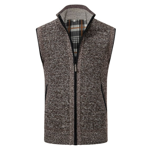 Bcfgryg Mens Autumn And Winter Printed Pocket Knitted Wool Cardigan Vest Sweater Vest Mens Cardigans Brown XXXXL