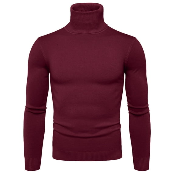 Bcfgryg Mens Autumn And Winter Solid Soft Turtleneck Sweater Flexibility Solid Color Close Fitting Top Slim Sweater Long Cardigan Men Red XXXL