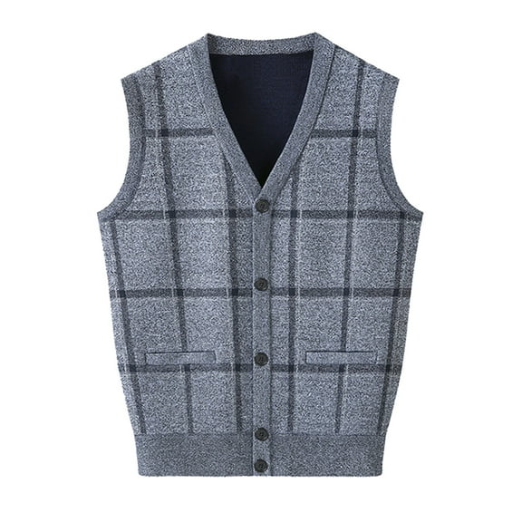 Bcfgryg Mens Autumn Winter Casual Fashion V Neck Sleeveless Knit And Fleece Vest Sweater Vest Men Sweaters Gray XL