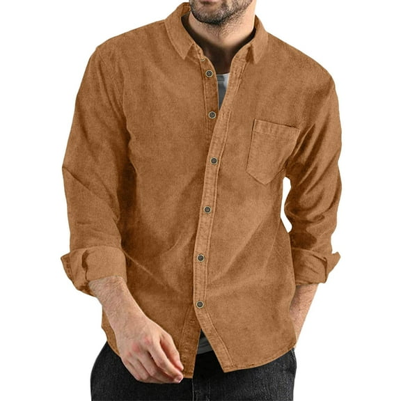Bcfgryg Mens Autumn Winter Corduroy Shirts Casual Long Sleeves Solid Color Buttoned Lightweight Shirts Stretch Comfort Men's Shirts