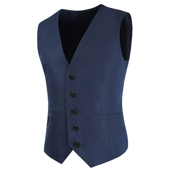 Bcfgryg Mens Business Casual Wedding Banquet Vest V Neck Sleeveless Slim Jacket Mens Coats Blue L