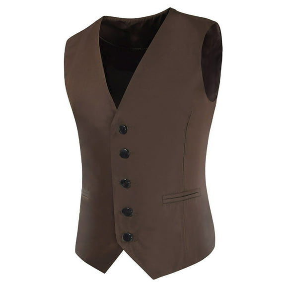 Bcfgryg Mens Business Casual Wedding Banquet Vest V Neck Sleeveless Slim Jacket Mens Coats Brown M
