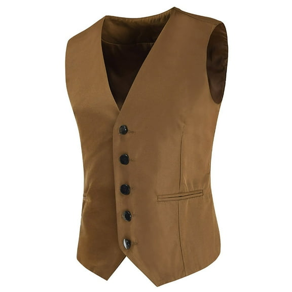 Bcfgryg Mens Business Casual Wedding Banquet Vest V Neck Sleeveless Slim Jacket Mens Coats Brown XL