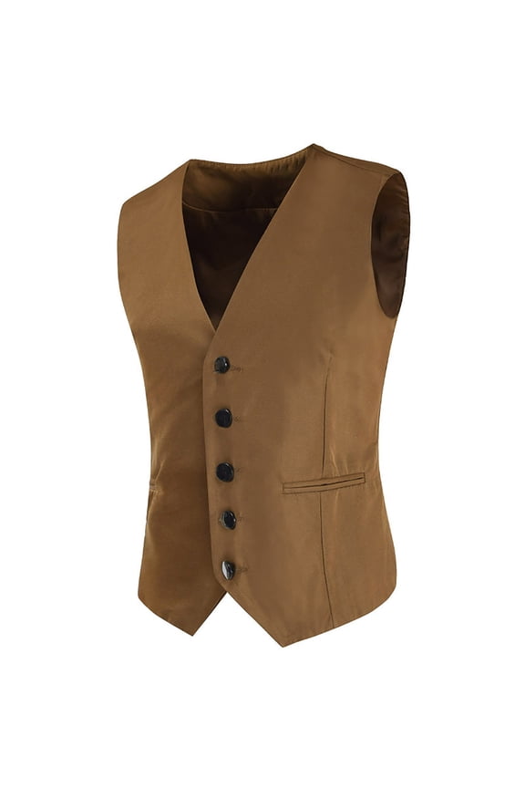 Mens Business Casual Wedding Banquet Vest V Neck Sleeveless Slim Jacket Mens Coats Brown XL