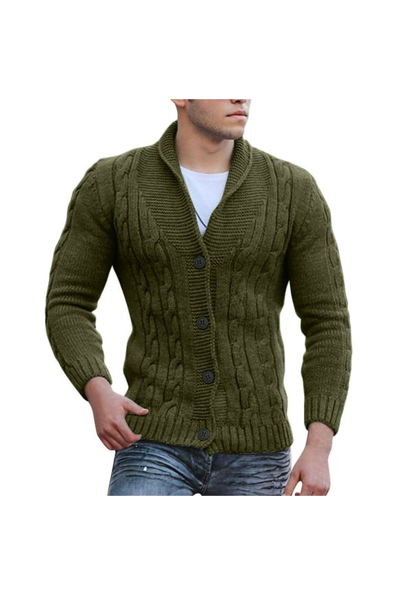 Mens Cable Knit Cardigan Sweater Shawl Collar Loose Fit Long Sleeve Casual Cardigans Mens Cardigans Green S