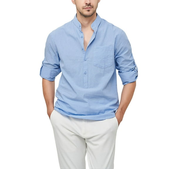 Bcfgryg Mens Casual Shirt Solid Color Shirt Imitation Cotton Linen Long Sleeve Shirt Pure Cotton Business Shirts Men