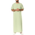 thumbnail image 1 of Bcfgryg Mens Casual Solid Round Neck Zipper Robe Short Sleeve Jubba Thobe Stretch Comfort Men's Shirts, 1 of 1