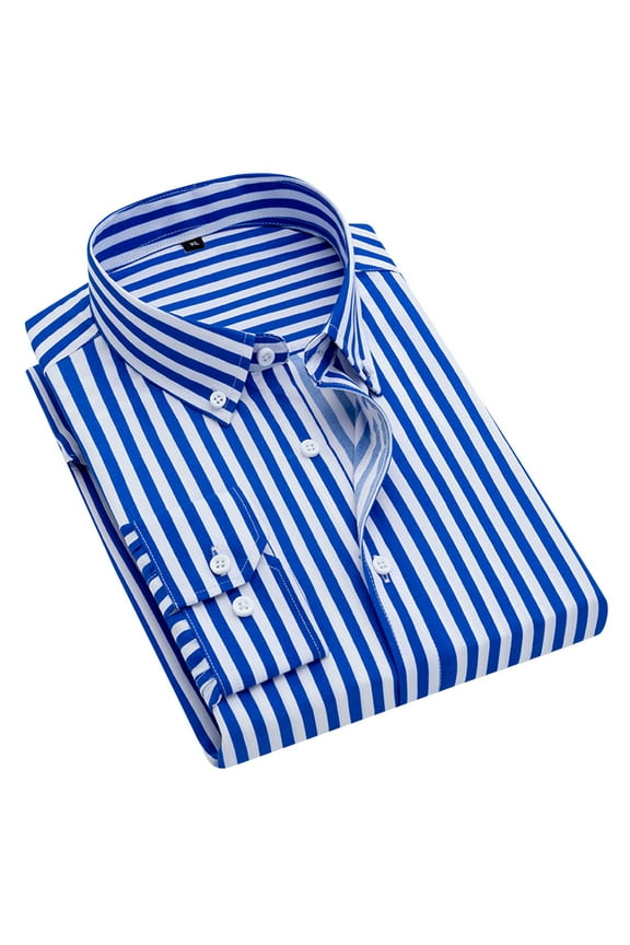 Mens Casual Stripe Shirt Long Sleeve Shirts Men's Slim Fit Dress Shirts
