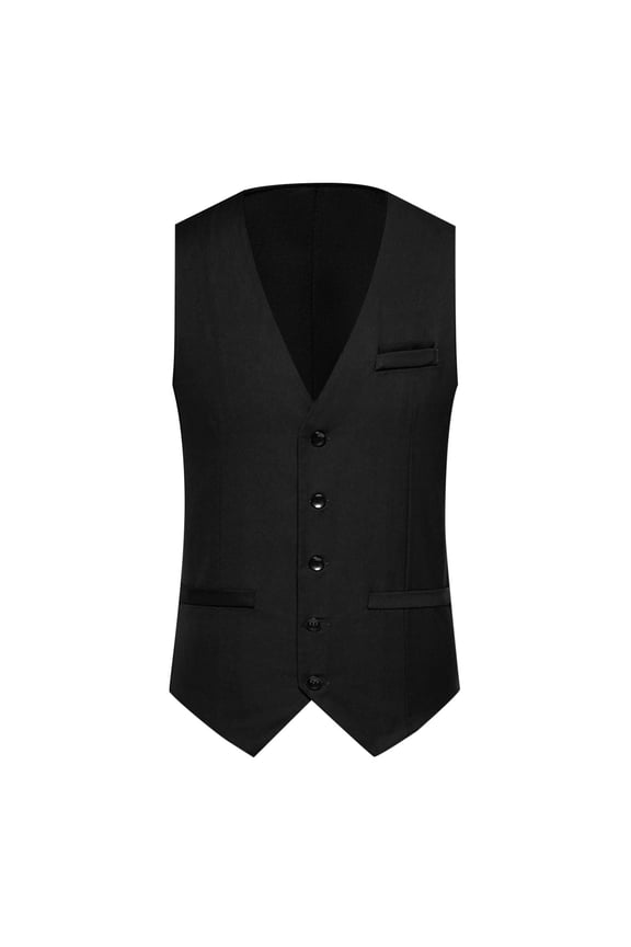 Mens Casual Suit Vest Wedding Party V Neck Single Vest Mens Waterproof Jacket Black L