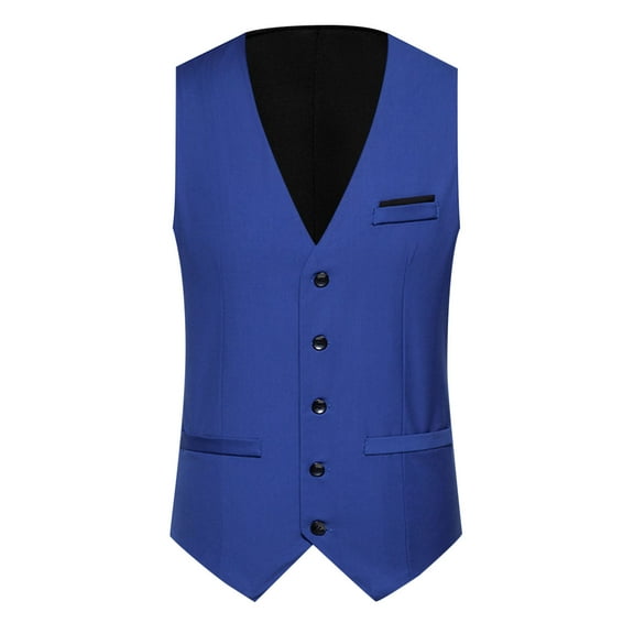 Bcfgryg Mens Casual Suit Vest Wedding Party V Neck Single Vest Mens Waterproof Jacket Blue L
