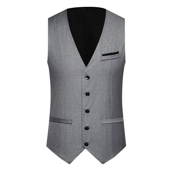 Bcfgryg Mens Casual Suit Vest Wedding Party V Neck Single Vest Mens Waterproof Jacket Gray L