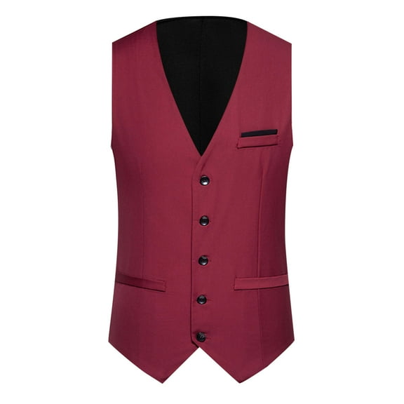 Bcfgryg Mens Casual Suit Vest Wedding Party V Neck Single Vest Mens Waterproof Jacket Red M