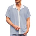 thumbnail image 1 of Bcfgryg Mens Color Matching Lapel Button Half Sleeve Shirt T Shirt Short Sleeve Shirt Men’S Dress Shirts Blue, 1 of 5