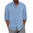 thumbnail image 1 of Bcfgryg Mens Fashion Casual Button Lapel Cotton Solid Color Pocket Long Sleeve Shirt Top Men's Linen Shirts Summer, 1 of 5