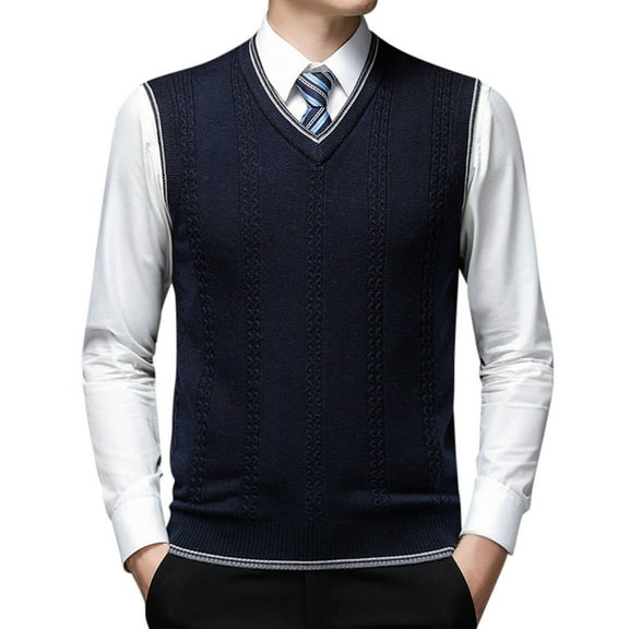 Bcfgryg Mens Fashion Casual Jacquard V Neck Jacquard Bottomed Plaid Shirt Sleeveless Sweater Vest Mens Sweater Blue XL