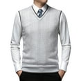 thumbnail image 1 of Bcfgryg Mens Fashion Casual Jacquard V Neck Jacquard Bottomed Plaid Shirt Sleeveless Sweater Vest Mens Sweater Silver L, 1 of 3