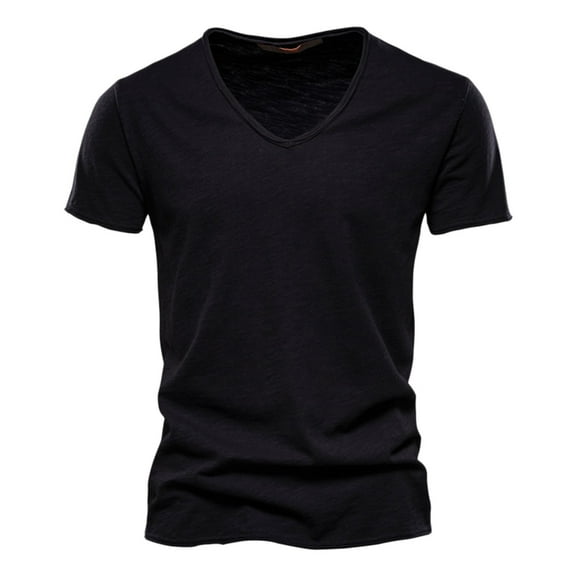 Bcfgryg Mens Fashion Casual Solid Color Cotton V Neck Short Sleeve T Shirt Top Plain T-shirts Men
