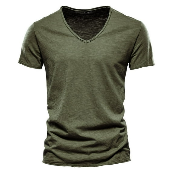 Bcfgryg Mens Fashion Casual Solid Color Cotton V Neck Short Sleeve T Shirt Top Slim Fit Men’s T-shirts