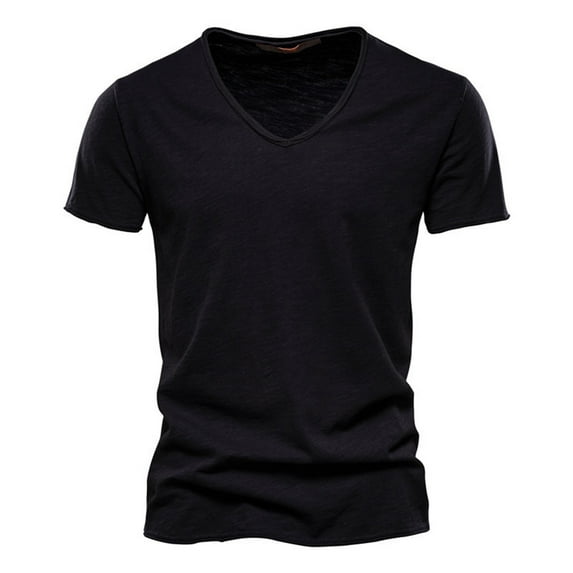 Bcfgryg Mens Fashion Casual Solid Color Cotton V Neck Short Sleeve T Shirt Top Slim Fit Men’s T-shirts