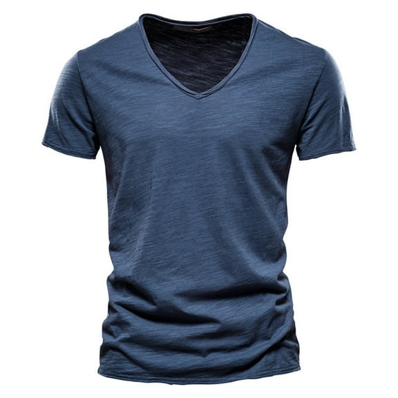 Bcfgryg Mens Fashion Casual Solid Color Cotton V Neck Short Sleeve T Shirt Top Slim Fit Men’s T-shirts