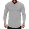thumbnail image 1 of Bcfgryg Mens Fashion Casual Sports Fitness Outdoor Curved Hem Solid Color Round Neck T Shirt Long Sleeve Top Athletic Fit Men’s T-shirts, 1 of 5