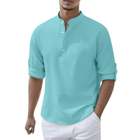 Bcfgryg Mens Fashion Casual Spring And Autumn Fashion Solid Color Button Long Sleeve Collar Shirt Top Men's Slim Fit Dress Shirts