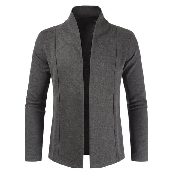 Bcfgryg Mens Fashion Leisure Solid Wool Knitting Versatile Stand Collar Long Sleeve Long Style Cardigan Coat Cardigans For Men Gray XXL