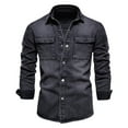 thumbnail image 1 of Bcfgryg Mens Fashion Simple Loose Pocket Fitting Jeans Non Iron Solid Long Sleeve Shirt Men's Slim Fit Dress Shirts, 1 of 3