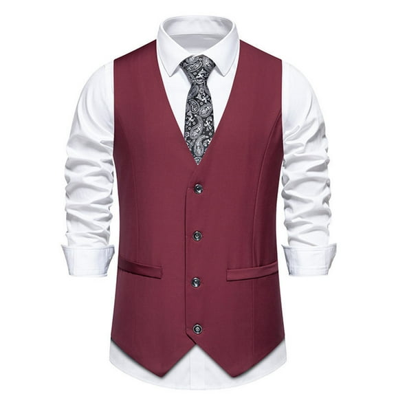 Bcfgryg Mens Fashion Stripes Retro Casual Suit Vest Men's Jacket Red XXL